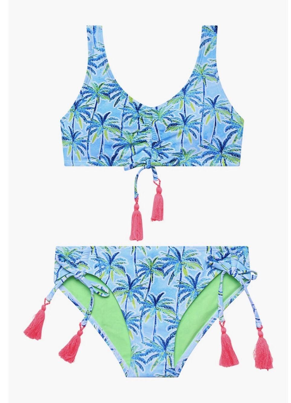 NWT BEACH LINGO SIZE 14 Kids' Floral Tassel Two-Piece Swimsuit (AK24)